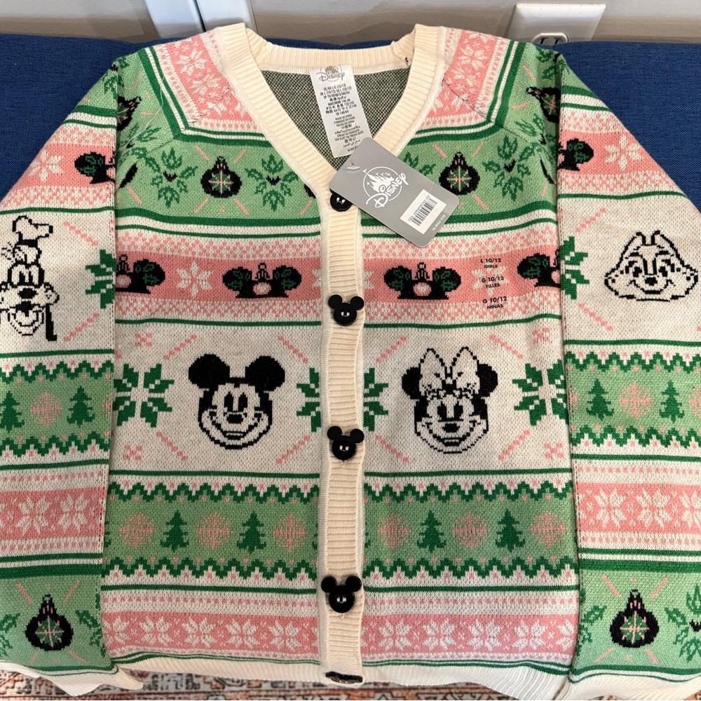 Disney Festive Cardigan with Mickey and Minnie - Pink, Green, Cream